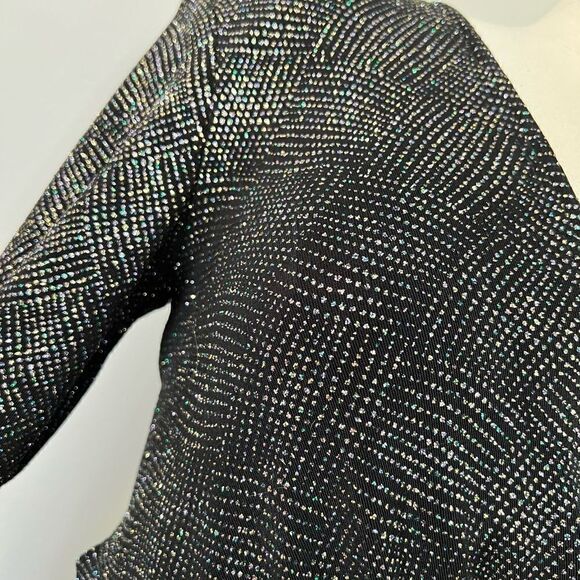 Peak 90s Gal Rainbow Metallic Sparkle Ruched Surplice V-neck Long Sleeve Blouse - Picture 5 of 7